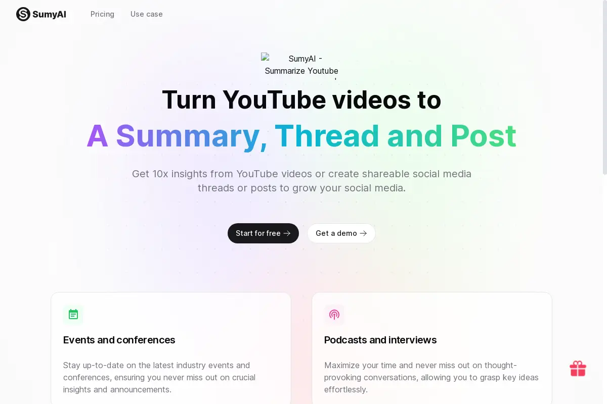 SumyAI - Get insights from Youtube 10x faster 😀